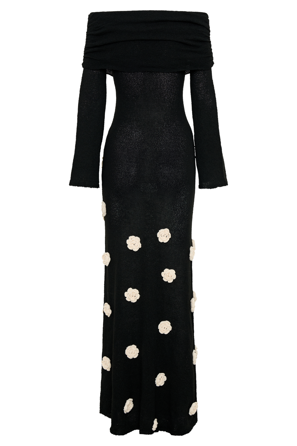 Kiki Off Shoulder Knit Rose Maxi Dress - Black/White