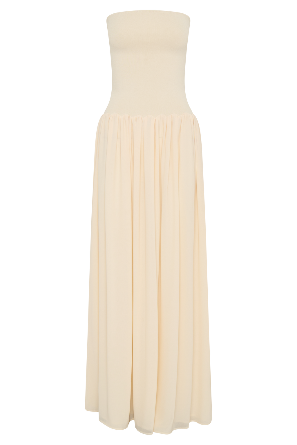 Lyanna Knit And Chiffon Strapless Maxi Dress - Cream