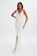 NOVIE Floral Strap Satin Fit and Flare Maxi Dress in Ivory