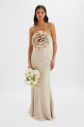 DALIA 3D Flower Bandeau Maxi Dress in Champagne