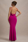 Francoise | Dark Pink Cowl Neck Backless Maxi Dress With Lace Insert