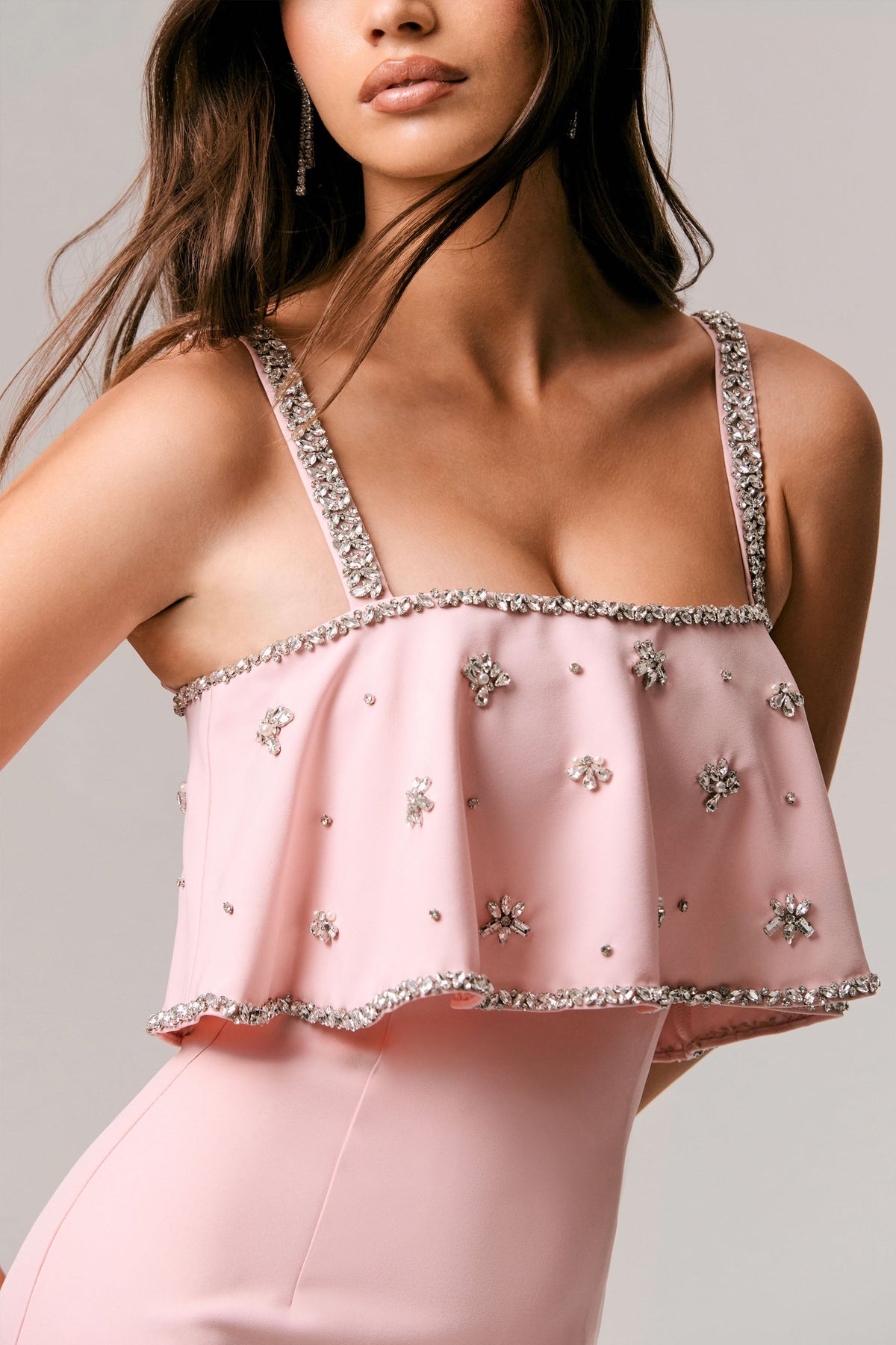 Scarlet | Pale Pink Square-Neck Embellished Maxi Dress
