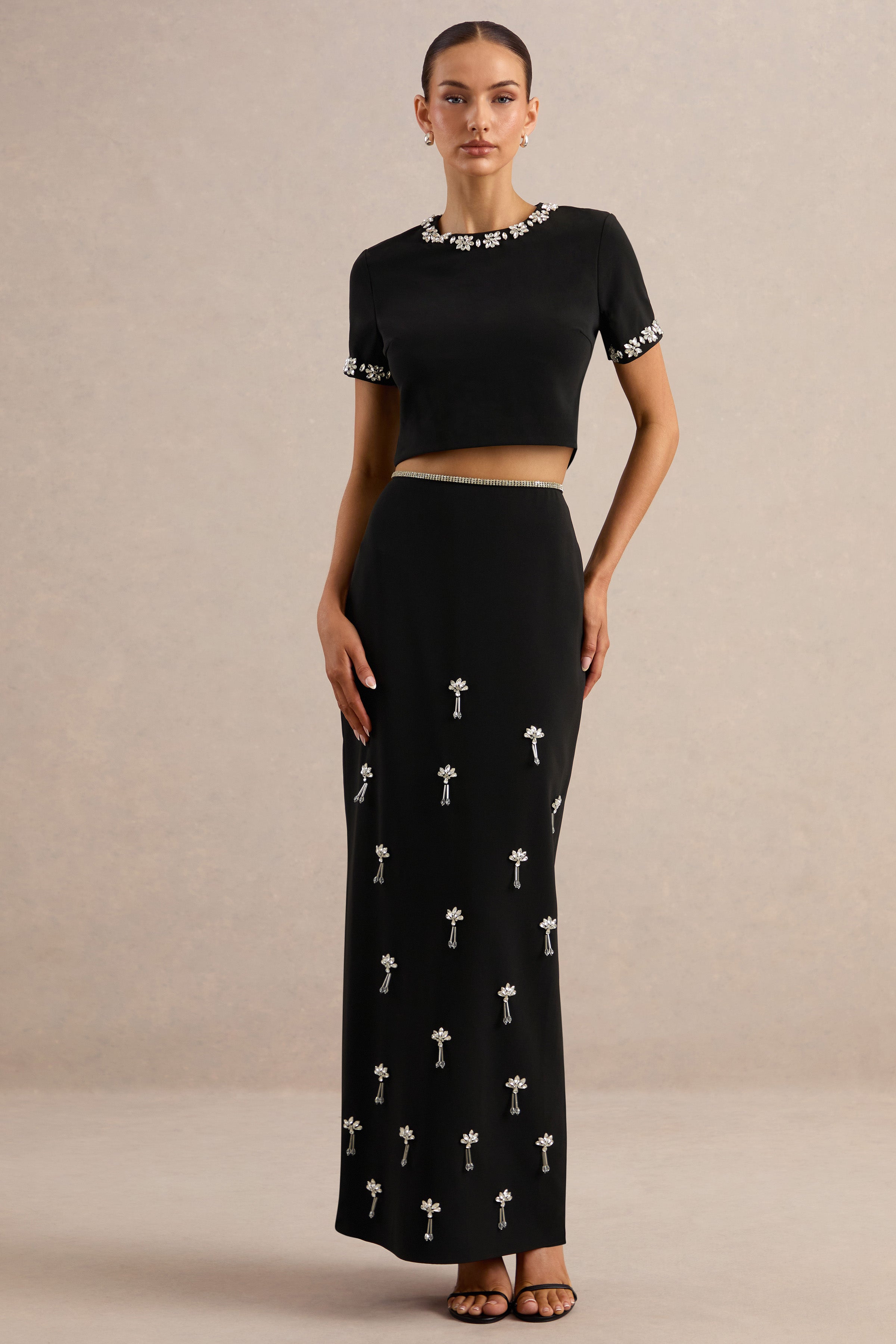 Salma | Black Hand-Embellished Top