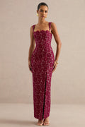Zarisse | Burgundy Lace Square-Neck Maxi Dress
