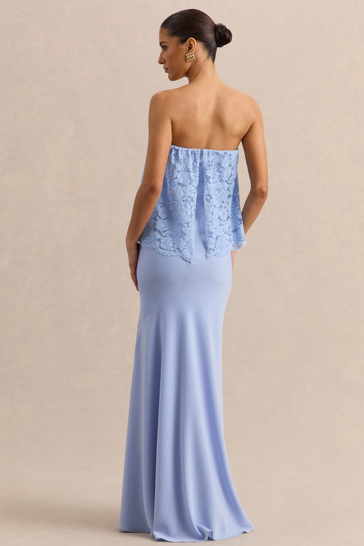 Clemency | Powder Blue Lace And Matte Satin Bandeau Maxi Dress