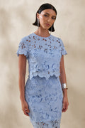 Ina | Powder Blue Lace Crew-Neck Crop-Top