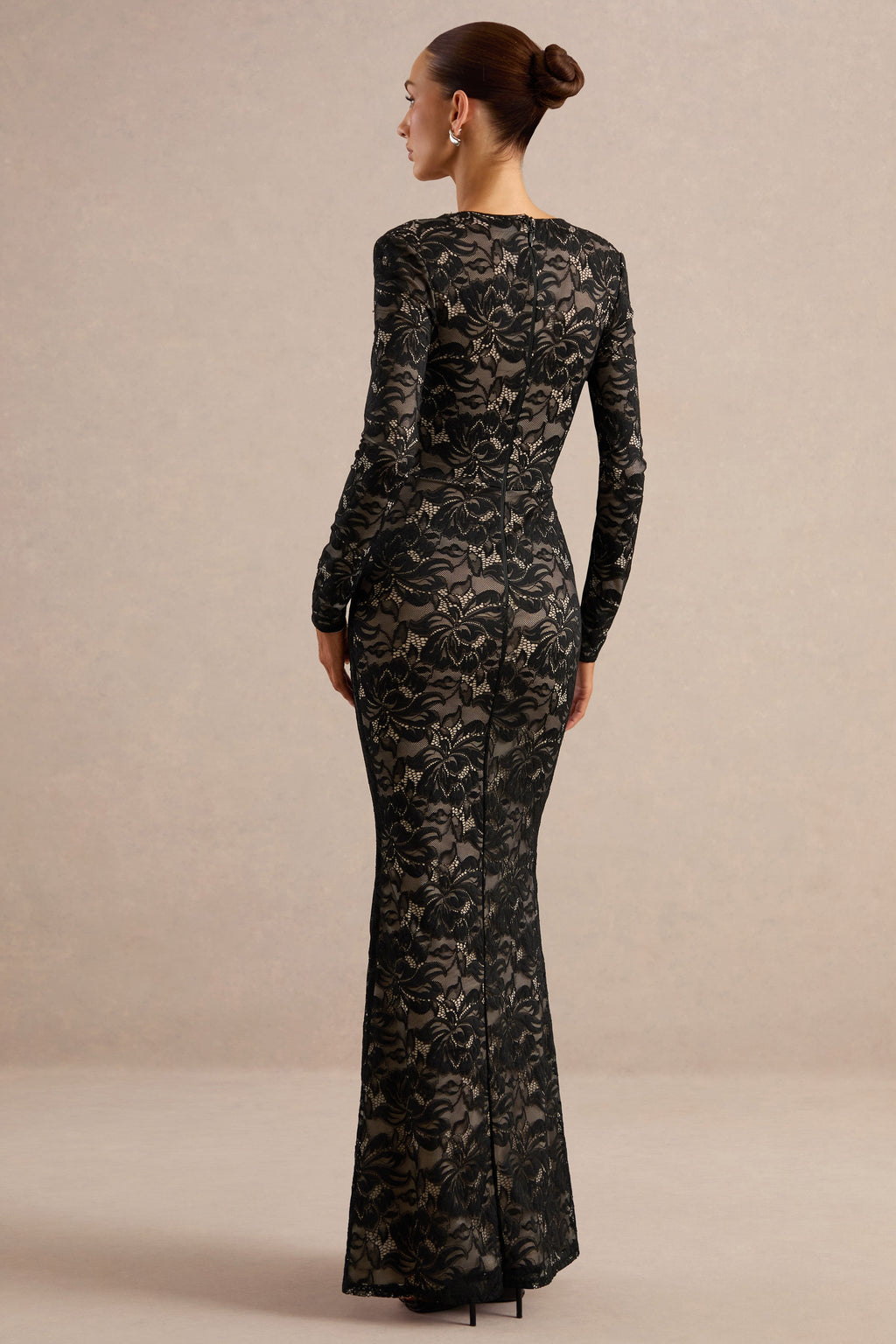 Avorine | Black Lace Plunge-Neck Maxi Dress
