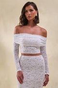 Virena | White Lace Bardot-Neck Crop-Top