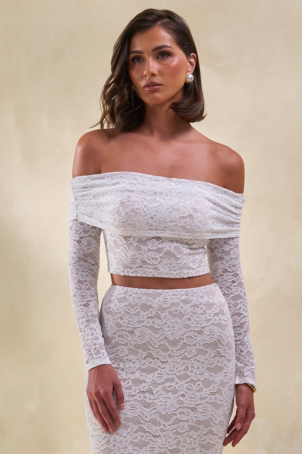 Virena | White Lace Bardot-Neck Crop-Top