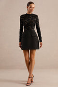 Mysteria | Black High-Neck Lace Mini Dress With Pocket-Details