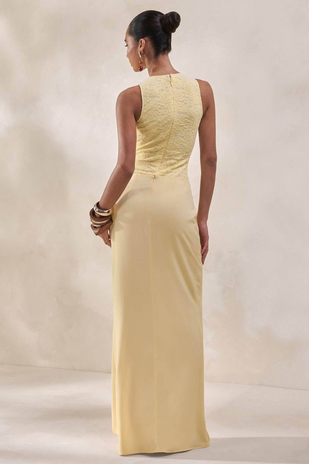 Setaria | Lemon Satin Maxi-Skirt With Gathered-Detailing And Sash