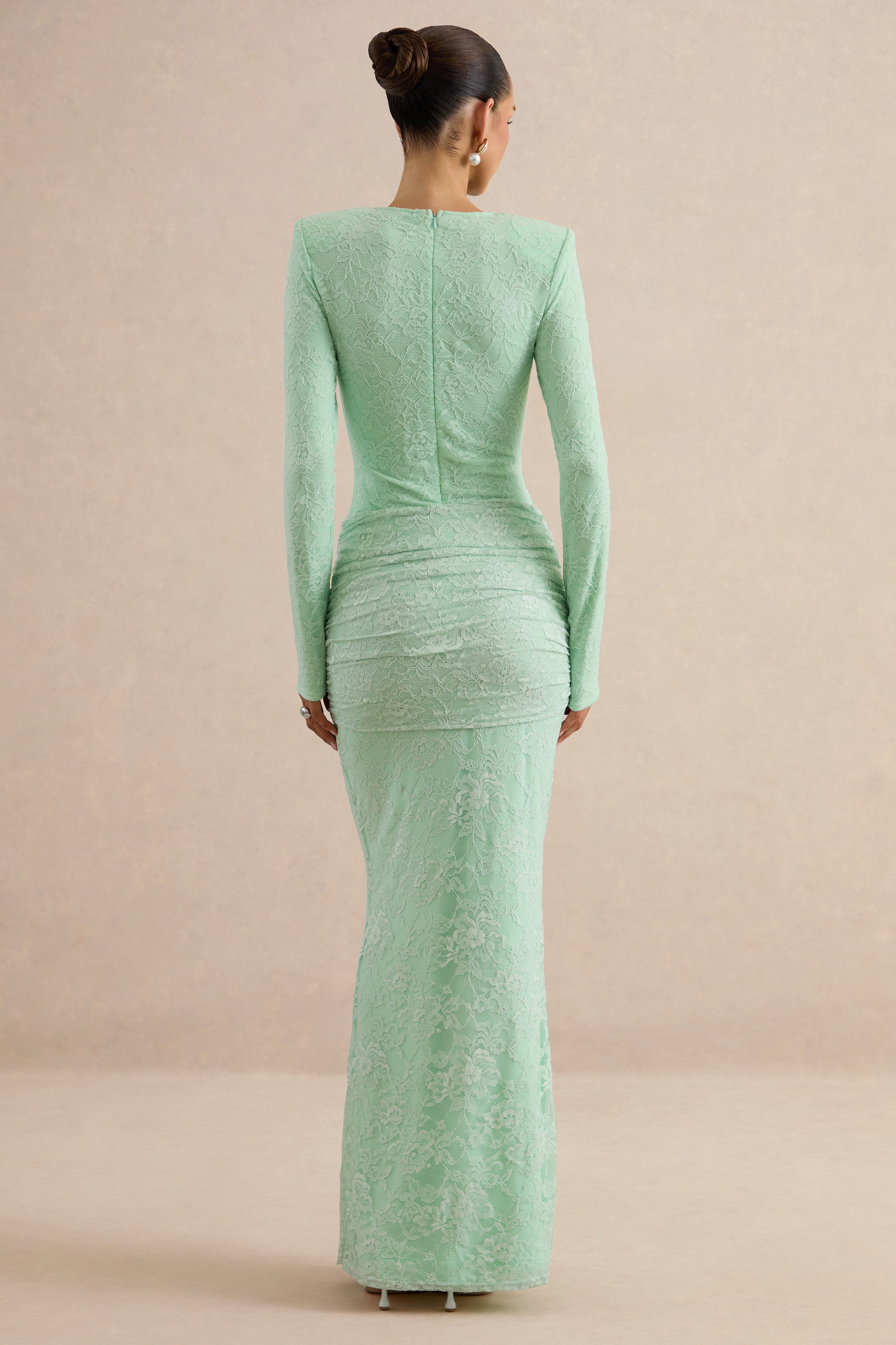 Neriva | Mint Lace Maxi Skirt With Gathered Detailing And Sash