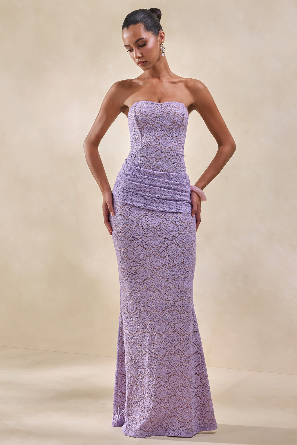 Viara | Lilac Lace Maxi Skirt With Draped-Detailing