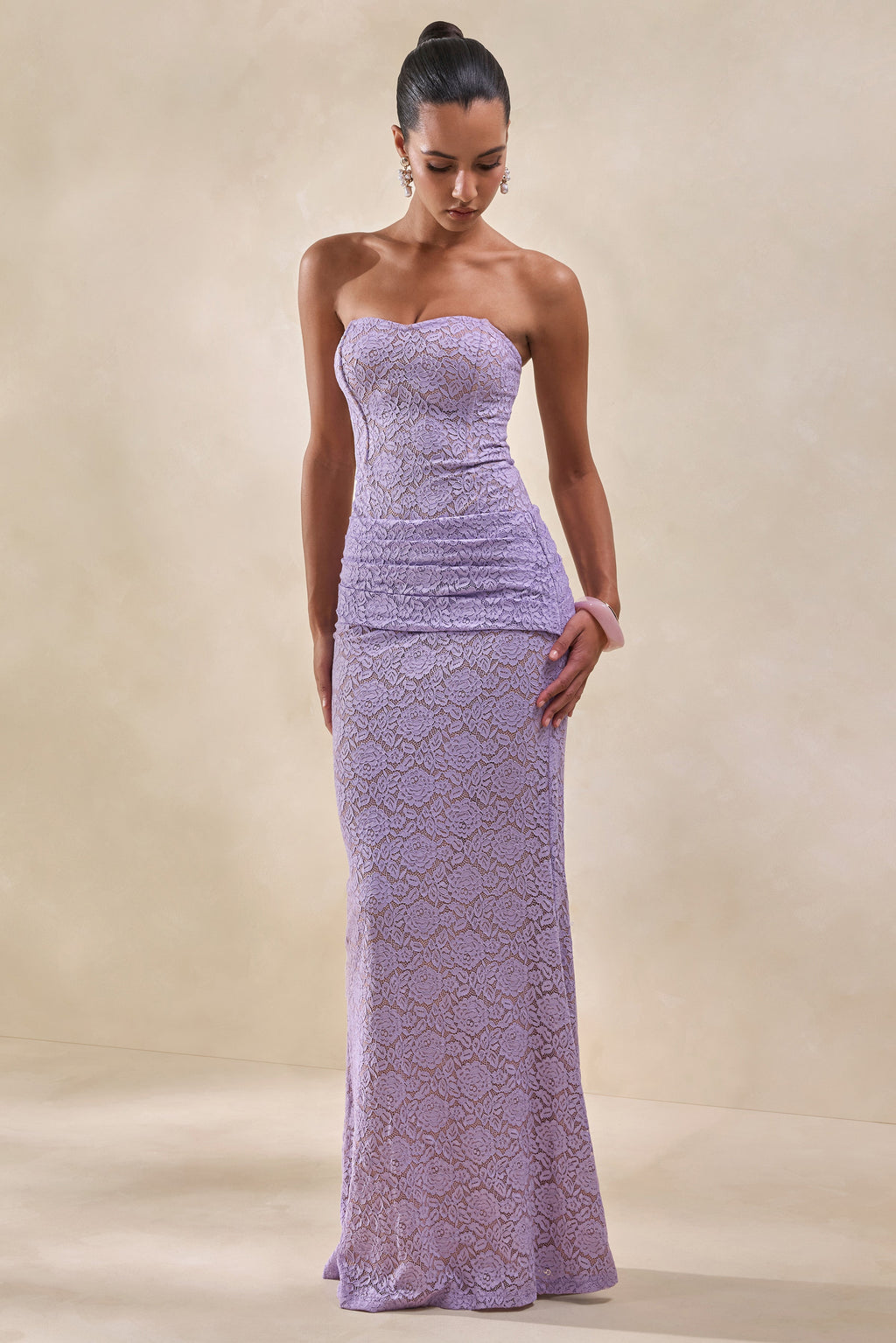 Viara | Lilac Lace Maxi Skirt With Draped-Detailing