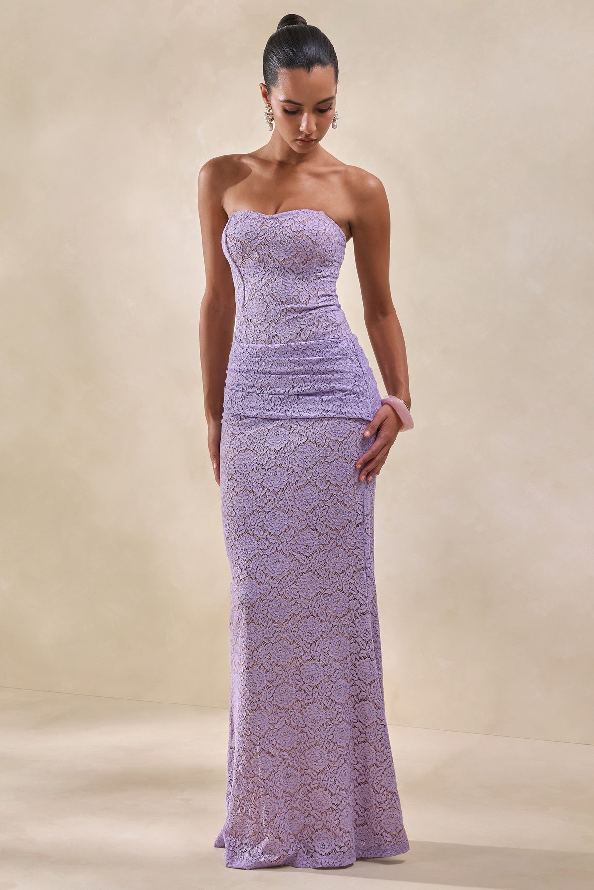 Viara | Lilac Lace Maxi Skirt With Draped-Detailing