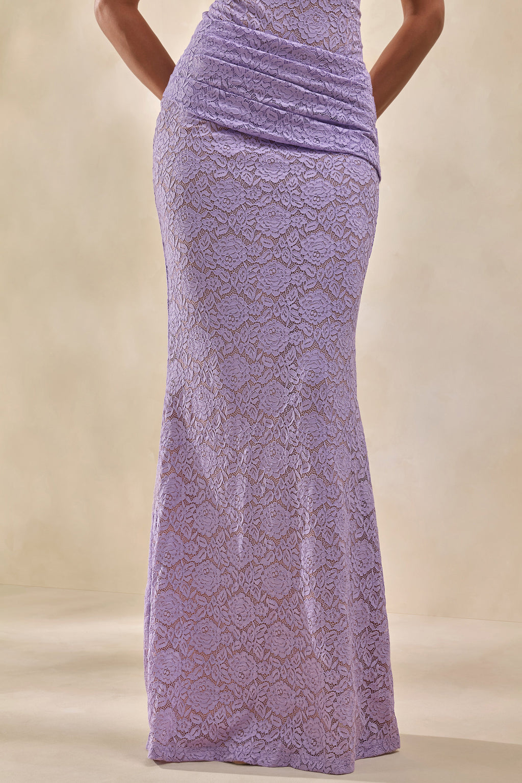 Viara | Lilac Lace Maxi Skirt With Draped-Detailing