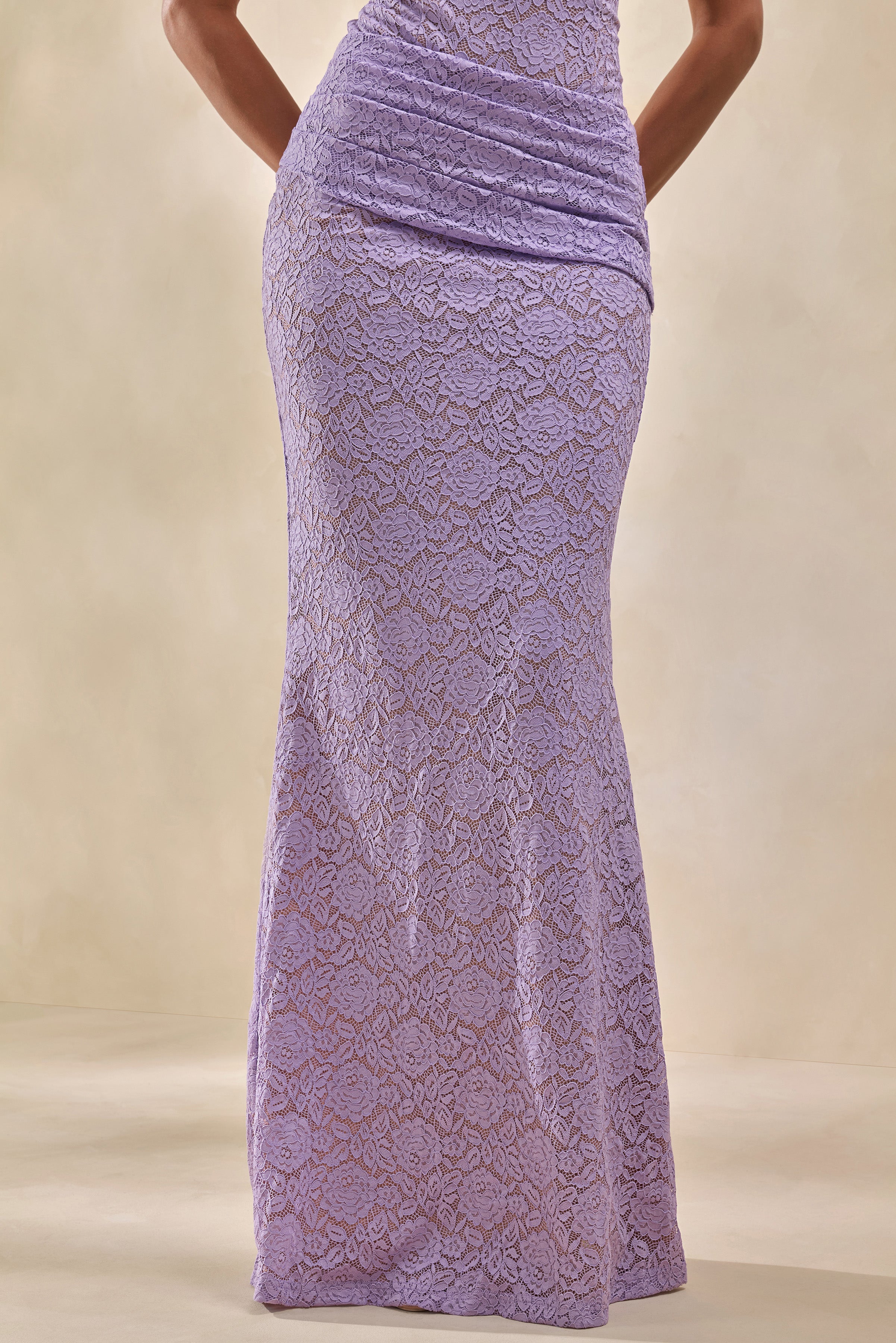 Viara | Lilac Lace Maxi Skirt With Draped-Detailing