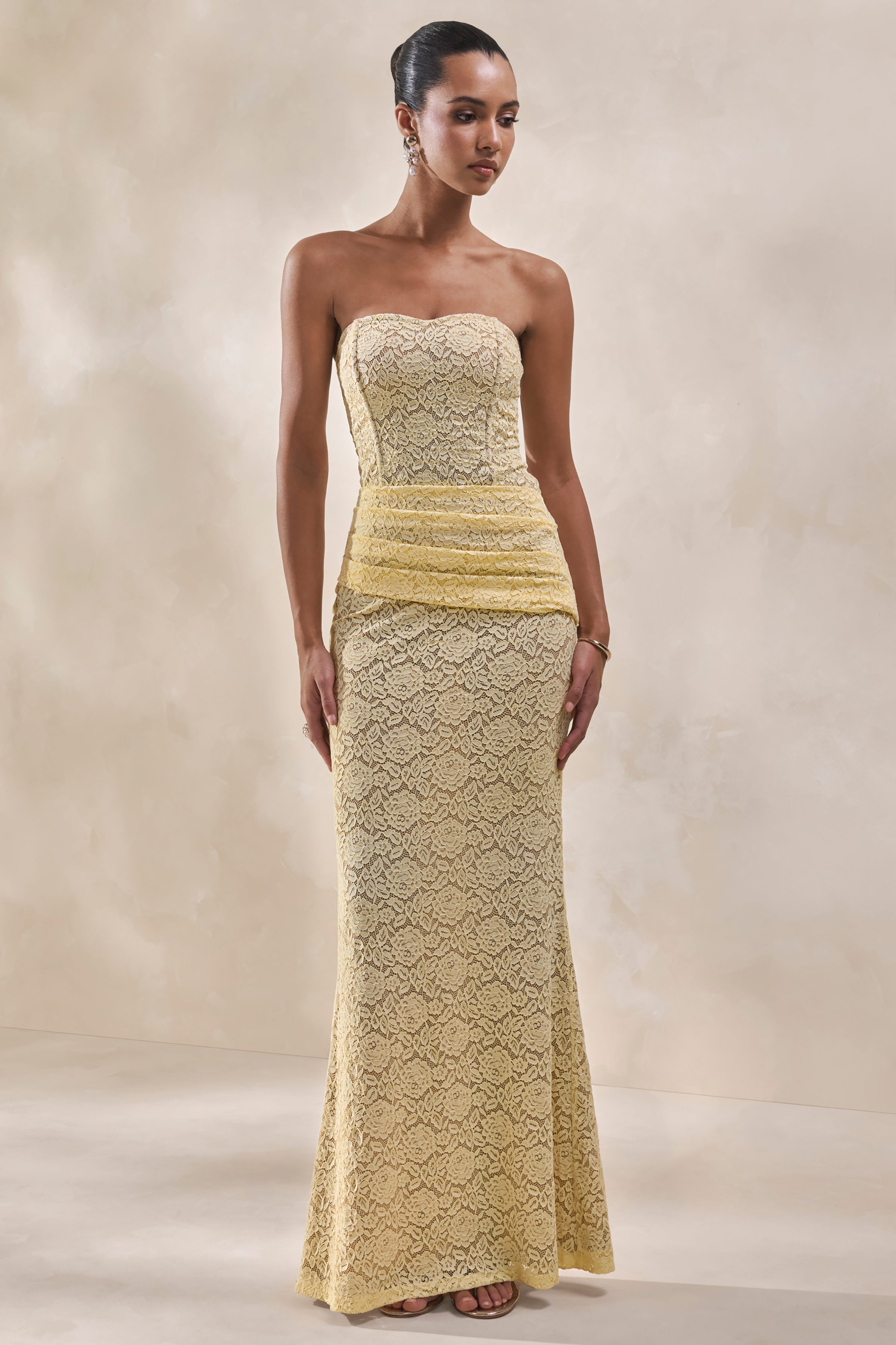Viara | Lemon Lace Maxi Skirt With Draped-Detailing