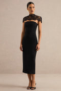 Navoria | Black Lace High-Neck Midi Dress