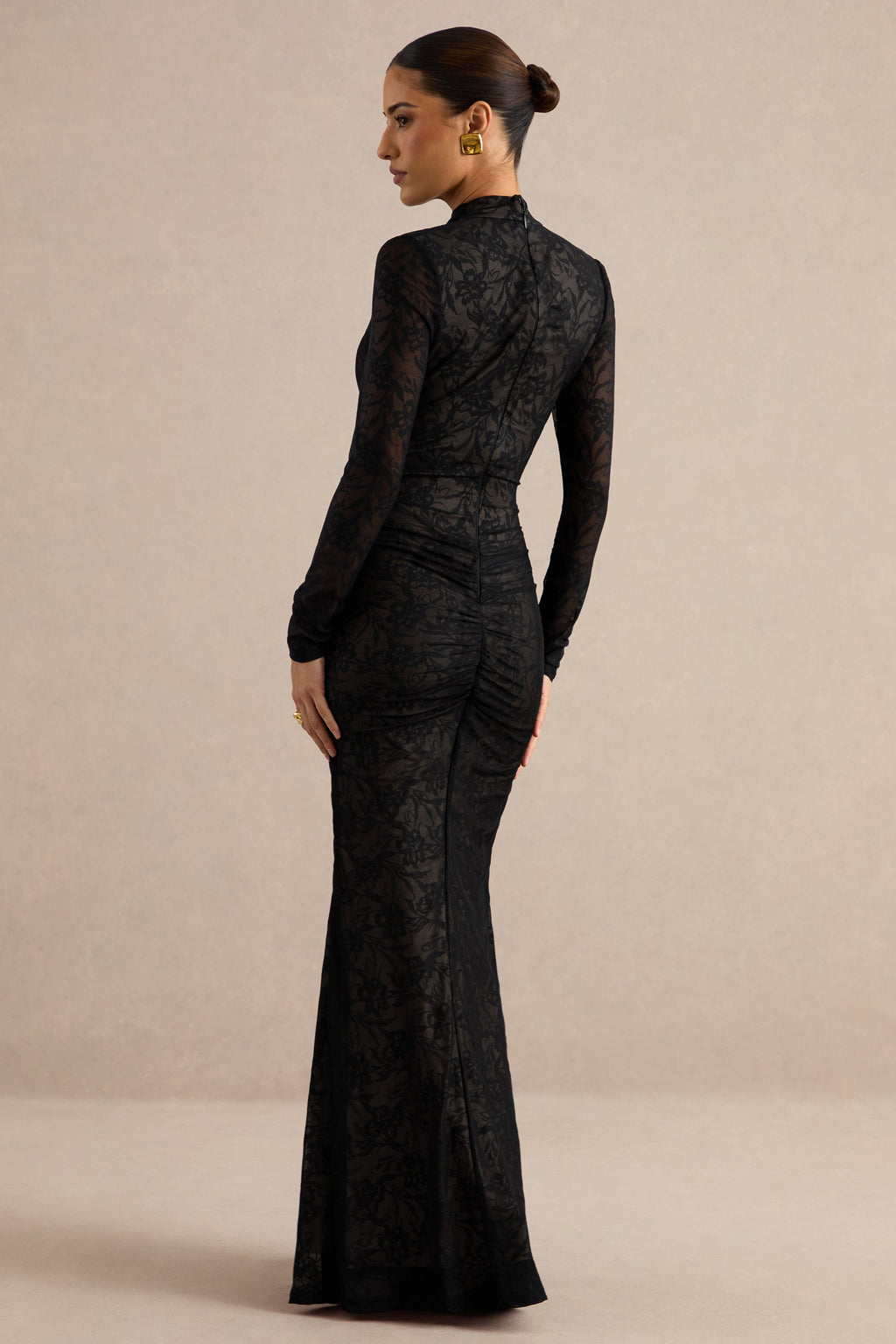 Perriane | Black Lace Halter-Neck Maxi Dress With Cut-Out Details