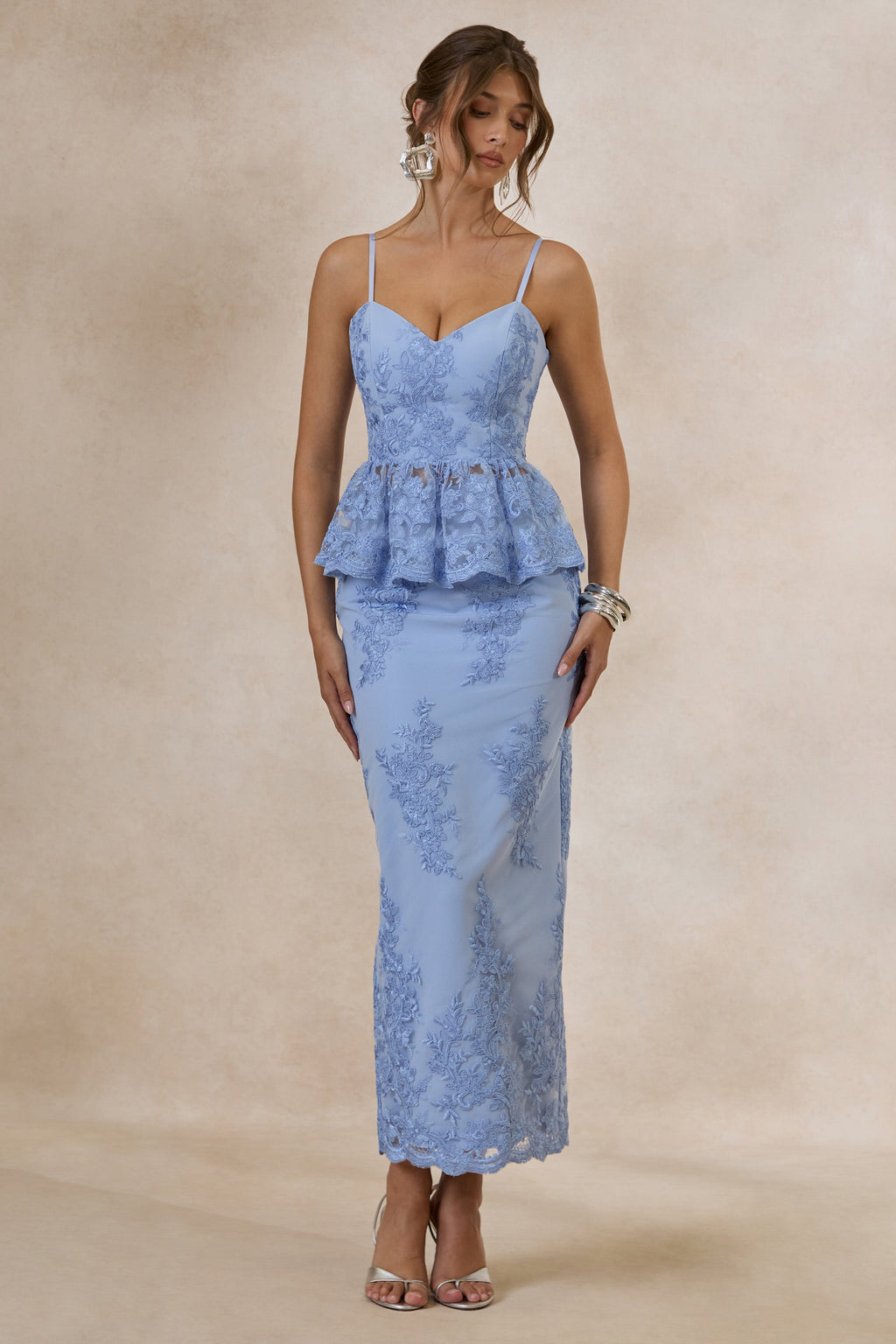 Revia | Light Blue Lace Maxi Skirt
