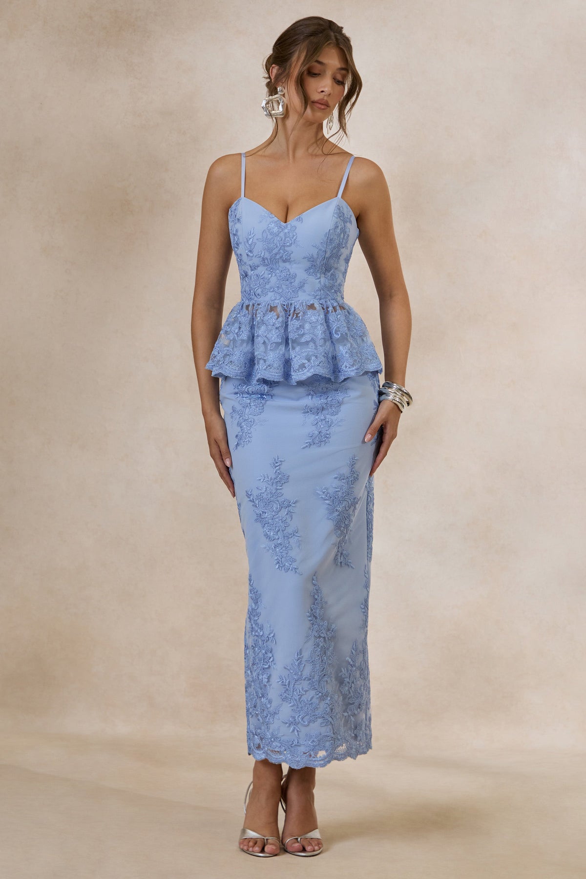Revia | Light Blue Lace Maxi Skirt