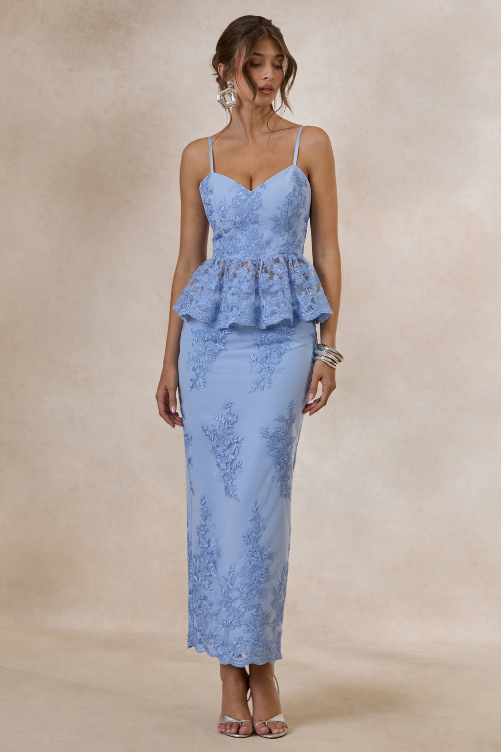 Revia | Light Blue Lace Maxi Skirt