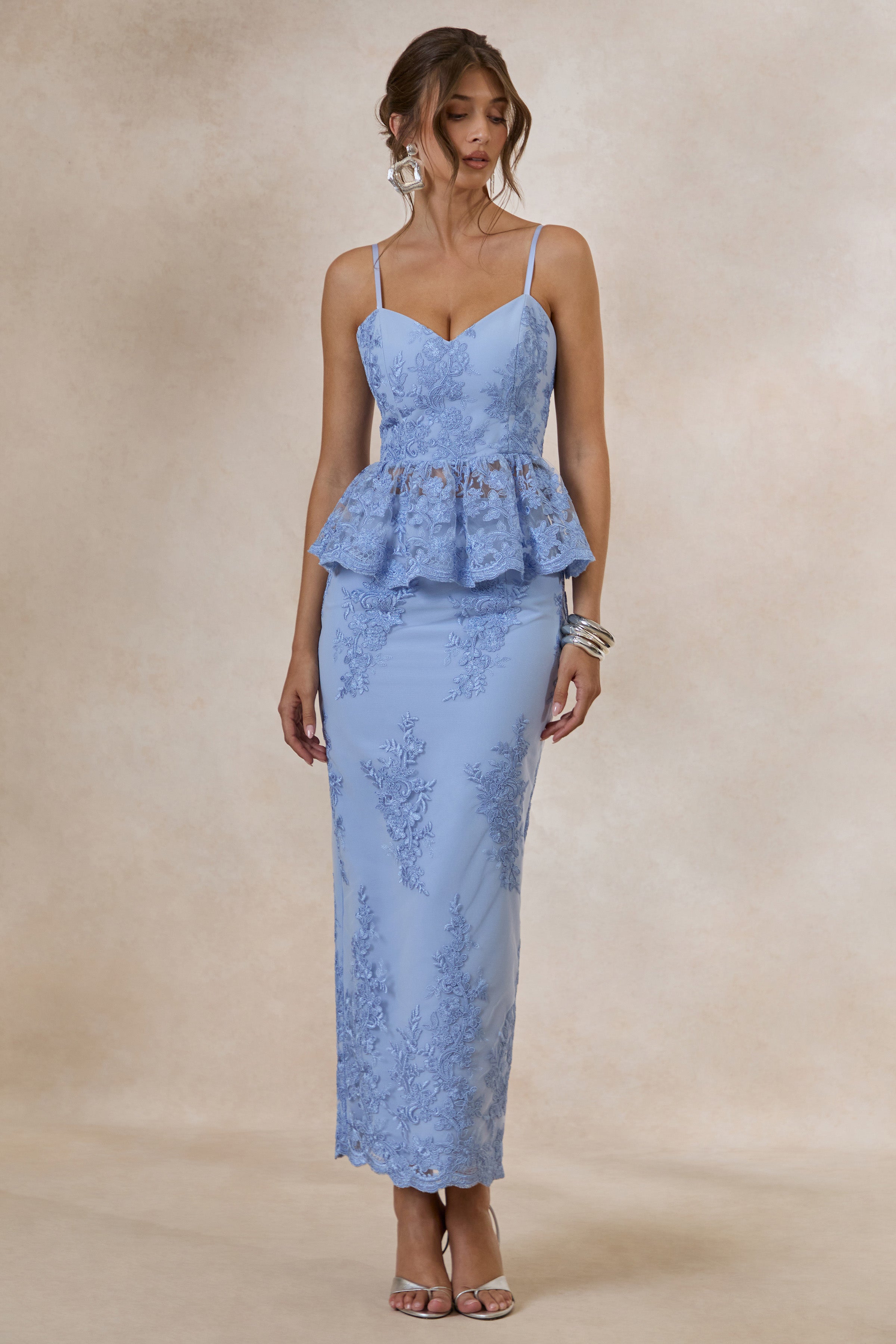 Revia | Light Blue Lace Maxi Skirt