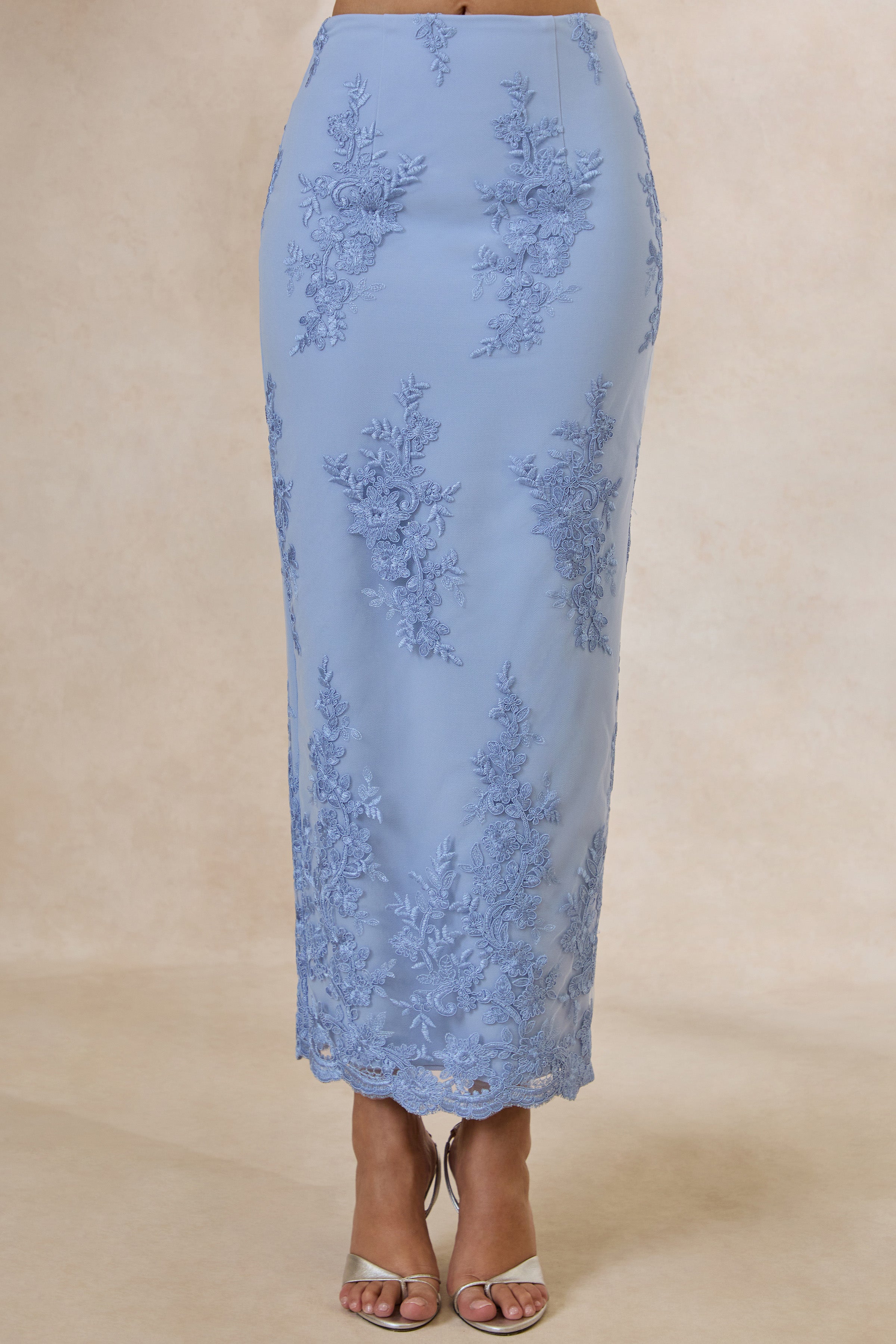 Revia | Light Blue Lace Maxi Skirt