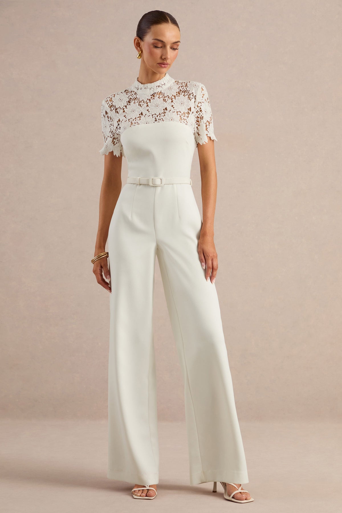 Liliana | White High-Neck Jumpsuit With Lace Detailing