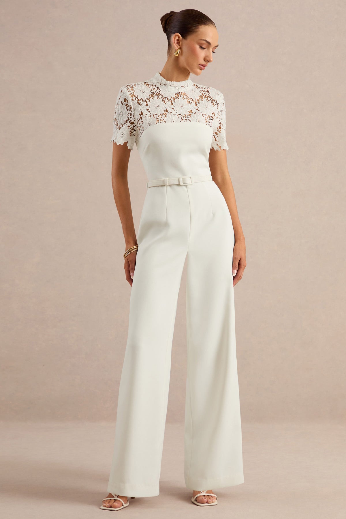 Liliana | White High-Neck Jumpsuit With Lace Detailing