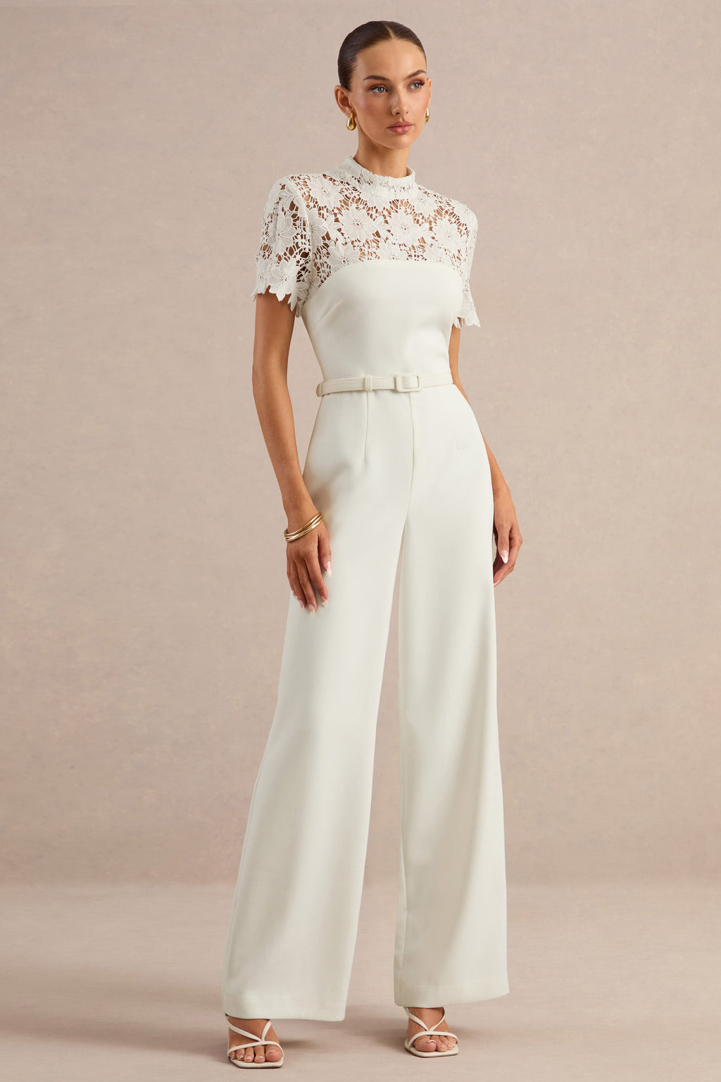 Liliana | White High-Neck Jumpsuit With Lace Detailing
