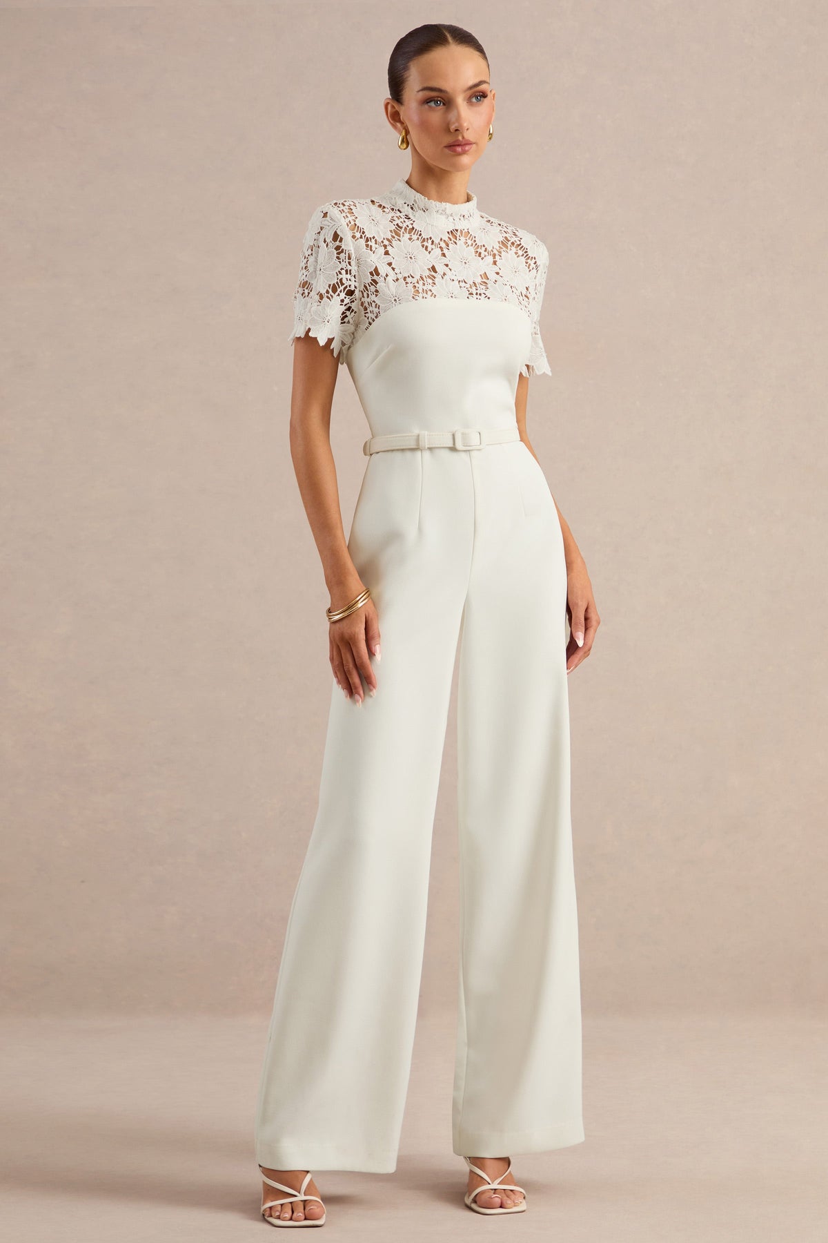 Liliana | White High-Neck Jumpsuit With Lace Detailing