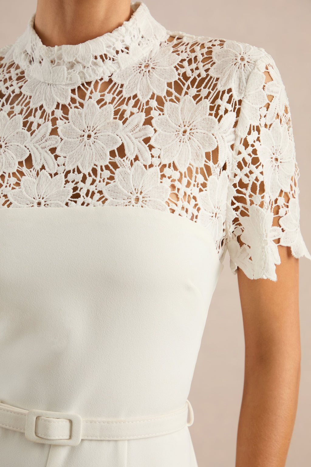 Liliana | White High-Neck Jumpsuit With Lace Detailing