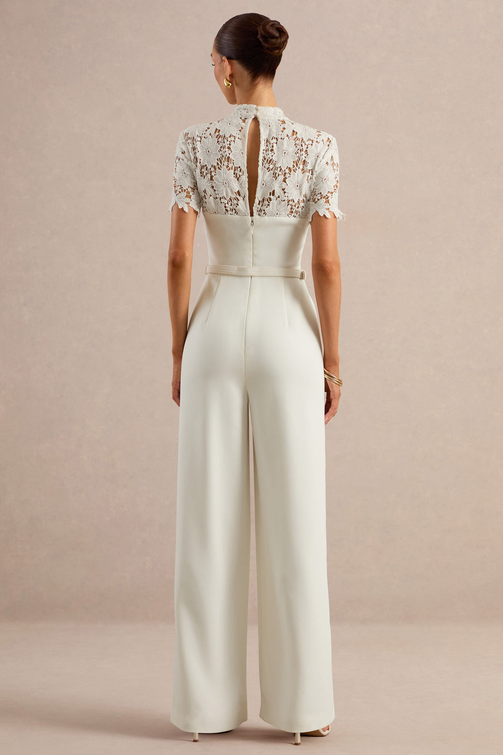 Liliana | White High-Neck Jumpsuit With Lace Detailing