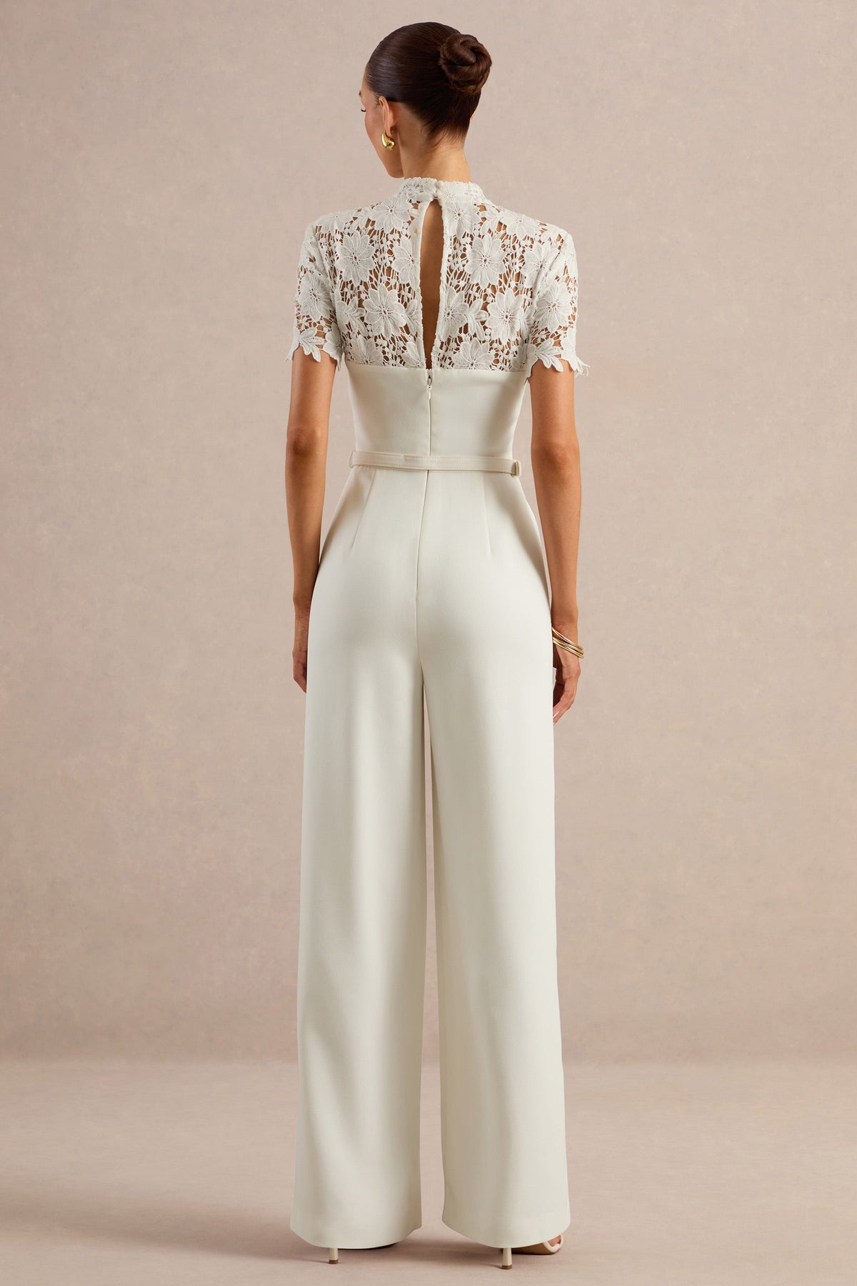 Liliana | White High-Neck Jumpsuit With Lace Detailing