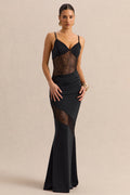 Belvair | Black Satin And Lace Maxi Dress With Draped-Detail