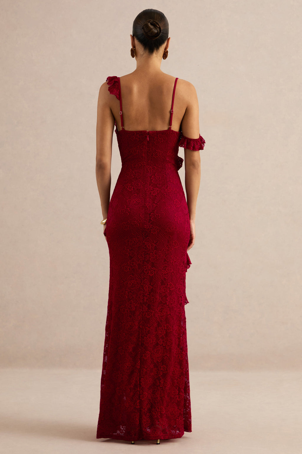 Sera | Red Lace Ruffle Trim Maxi Dress