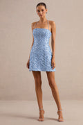 Bellina | Light Blue Embellished Bandeau-Neck Mini Dress