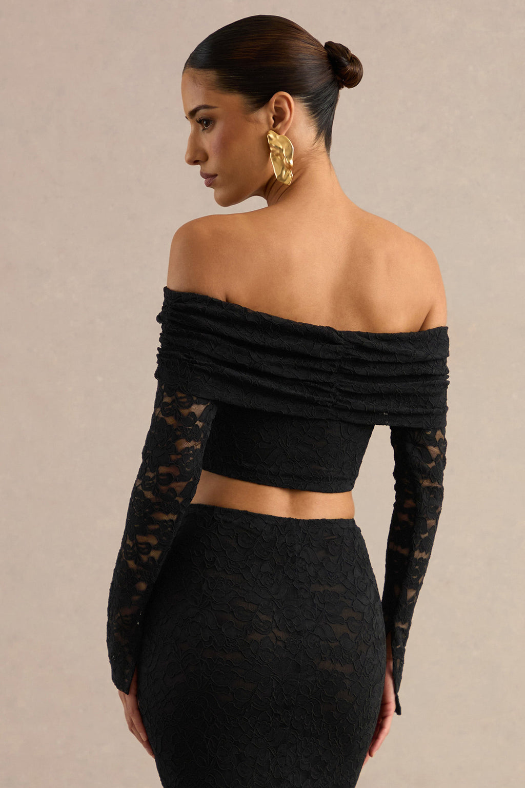 Ivana | Black Lace Bardot-Neck Crop Top
