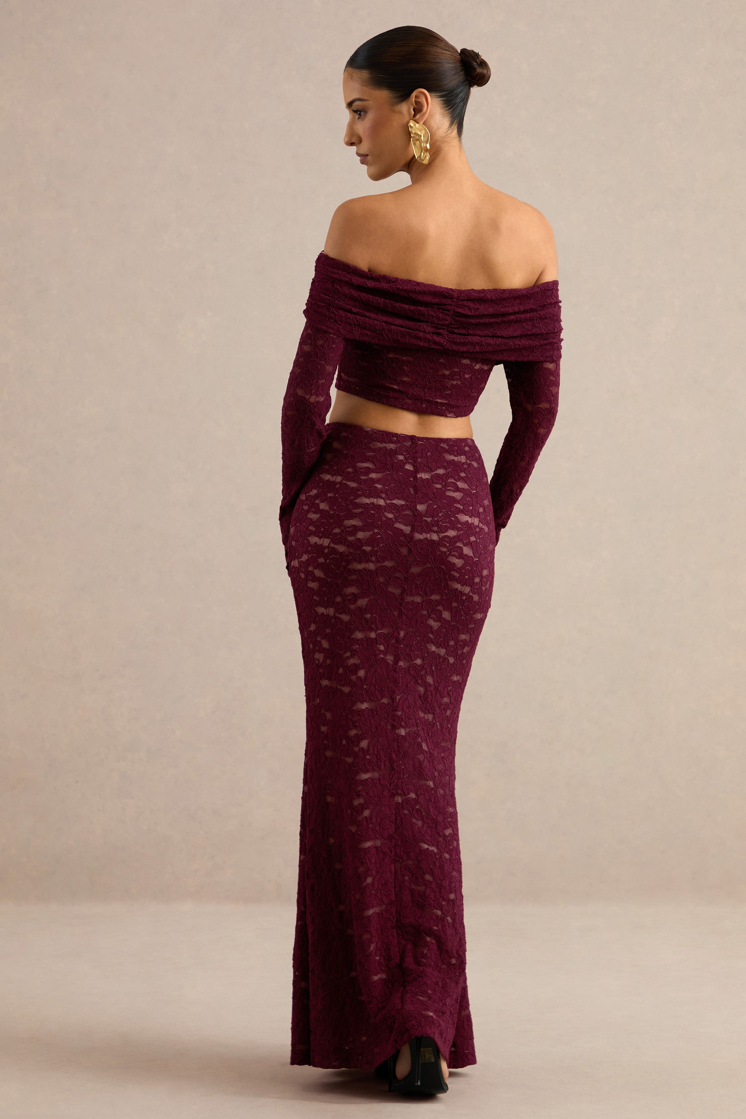 Vesalia | Burgundy Lace Maxi Skirt