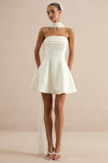 Elvara | White Lace Bandeau-Neck Mini Dress With Scarf Detail