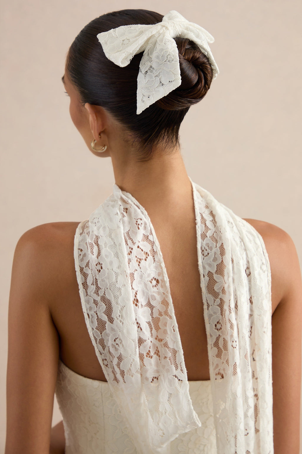 Elvara | White Lace Bandeau-Neck Mini Dress With Scarf Detail