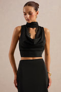 Perline | Black Satin Halter-Neck Top With Lace Detailing