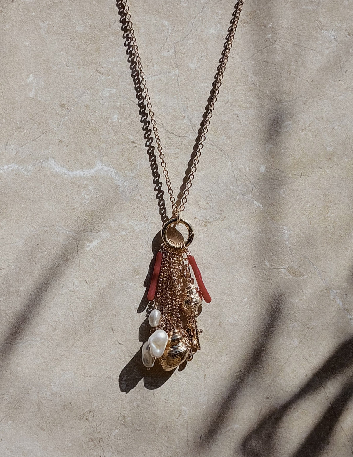 Gold Coral Charm Cluster Necklace