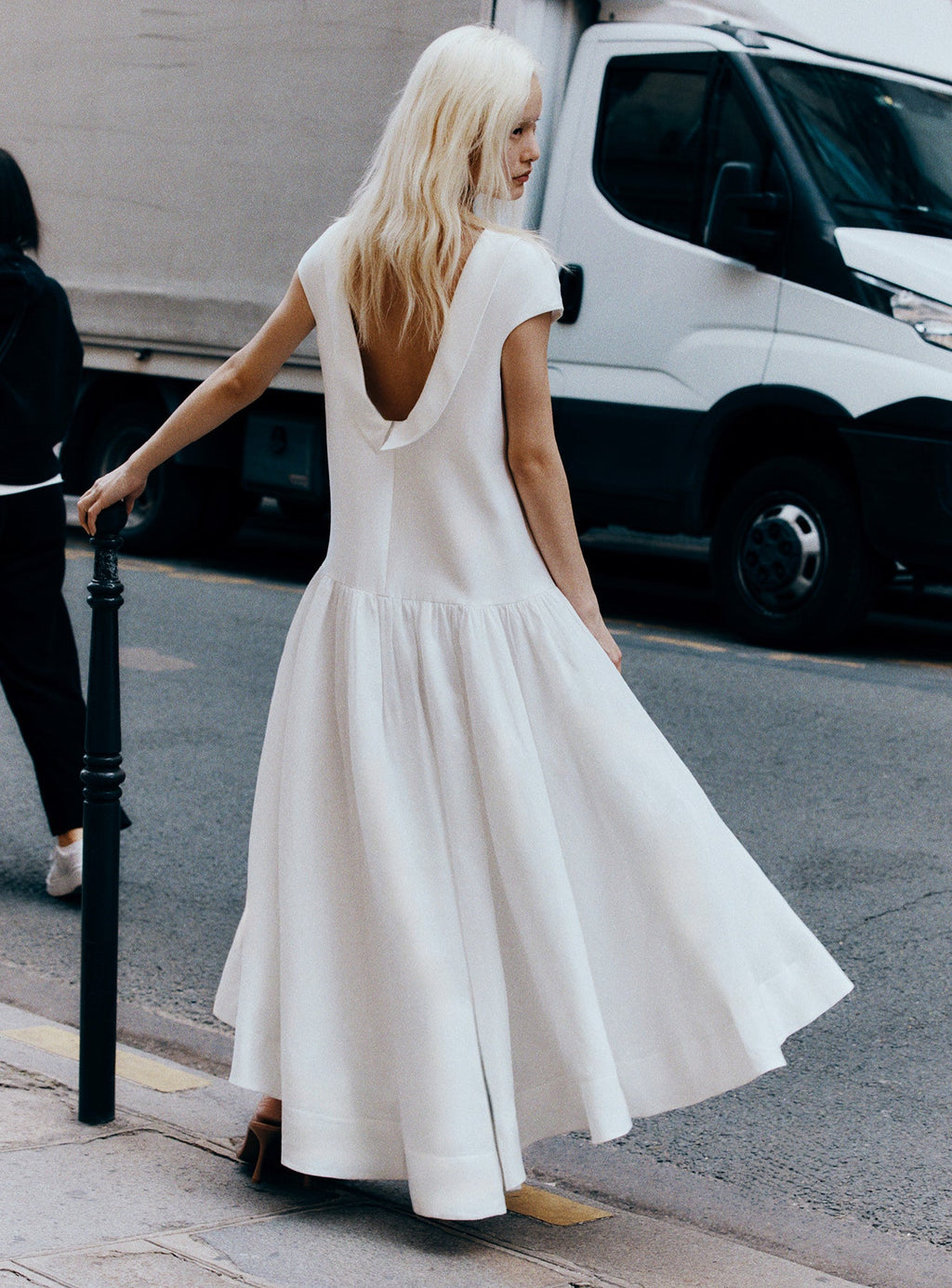 White Satin Ramie Midi Dress