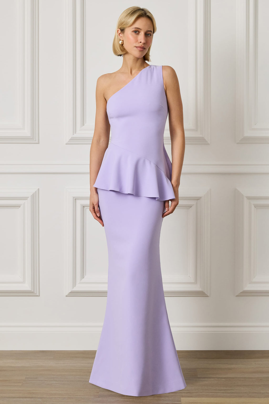 ERICA One Shoulder Maxi Dress With Statement Ruffle In Lilac