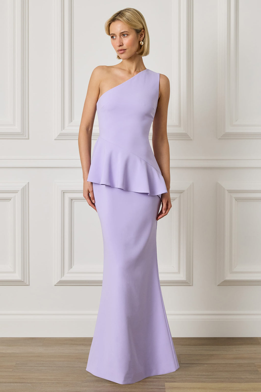 ERICA One Shoulder Maxi Dress With Statement Ruffle In Lilac