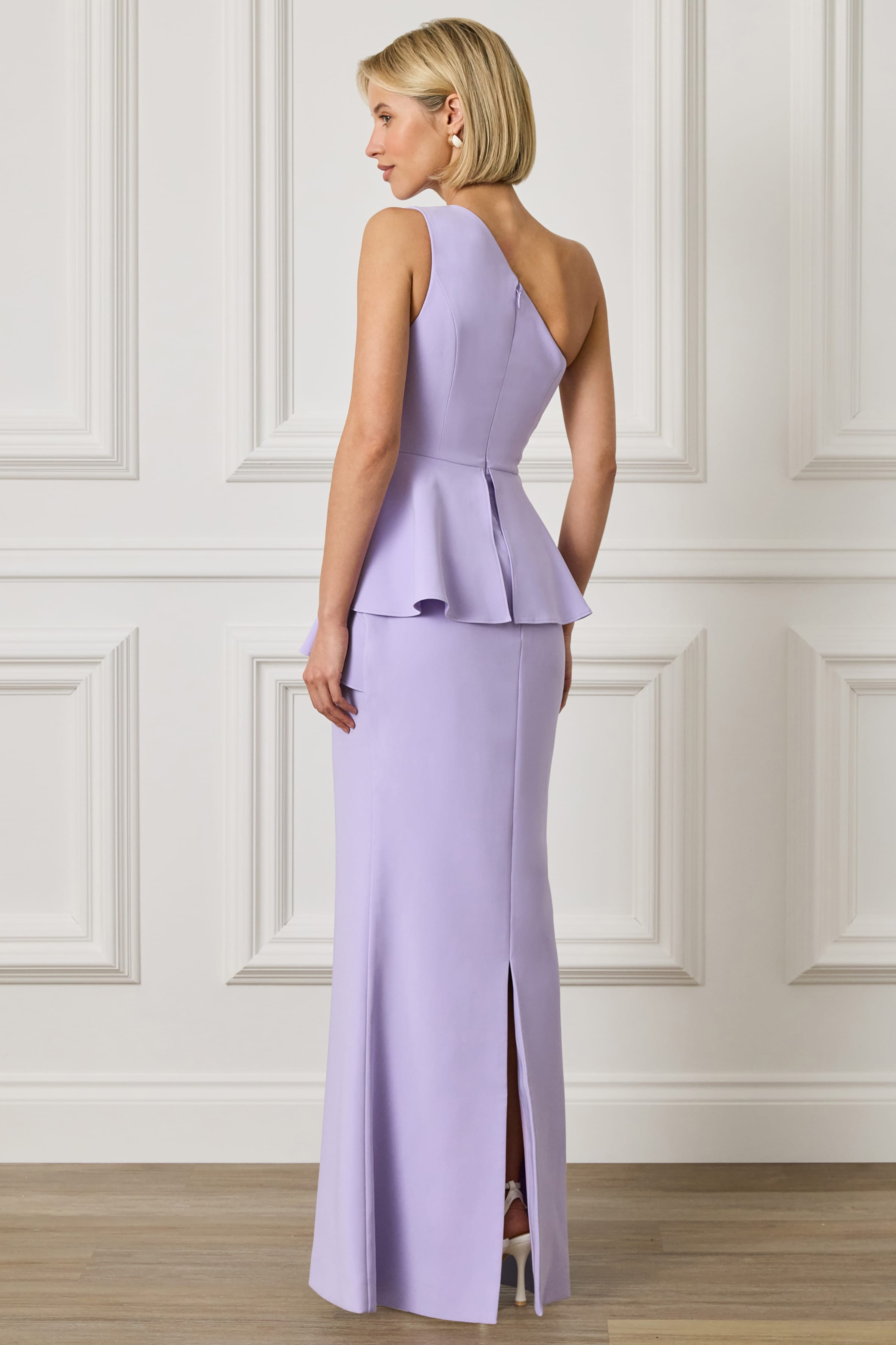 ERICA One Shoulder Maxi Dress With Statement Ruffle In Lilac