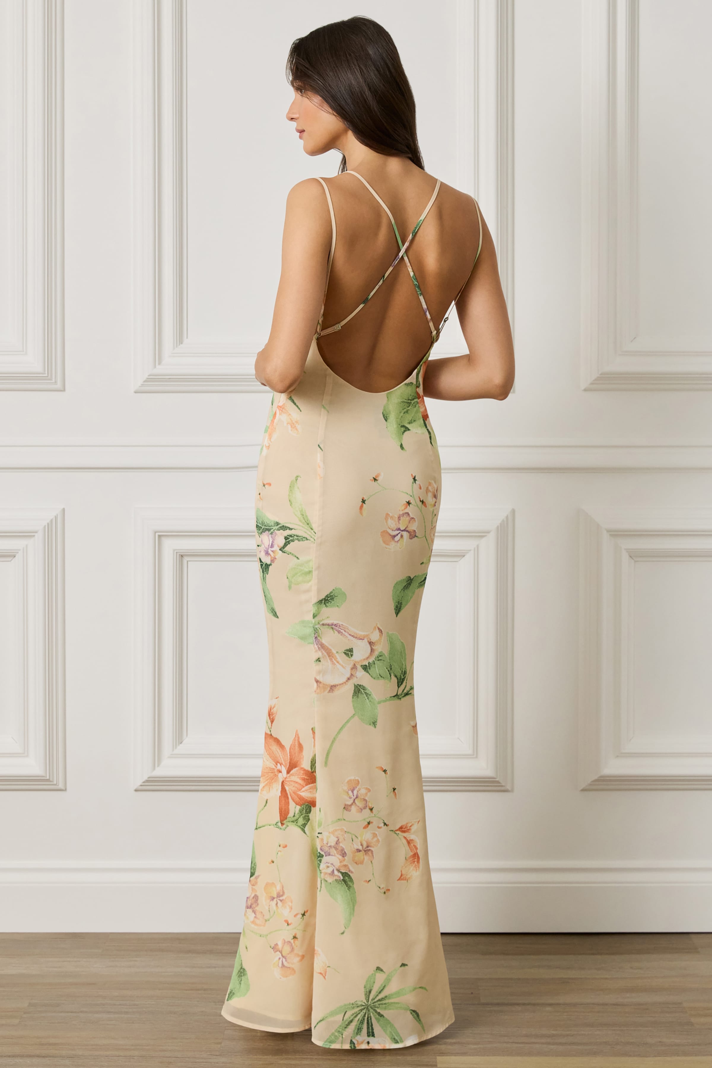 AMALIE Cowl Neck Maxi Dress in Oversized Floral Print